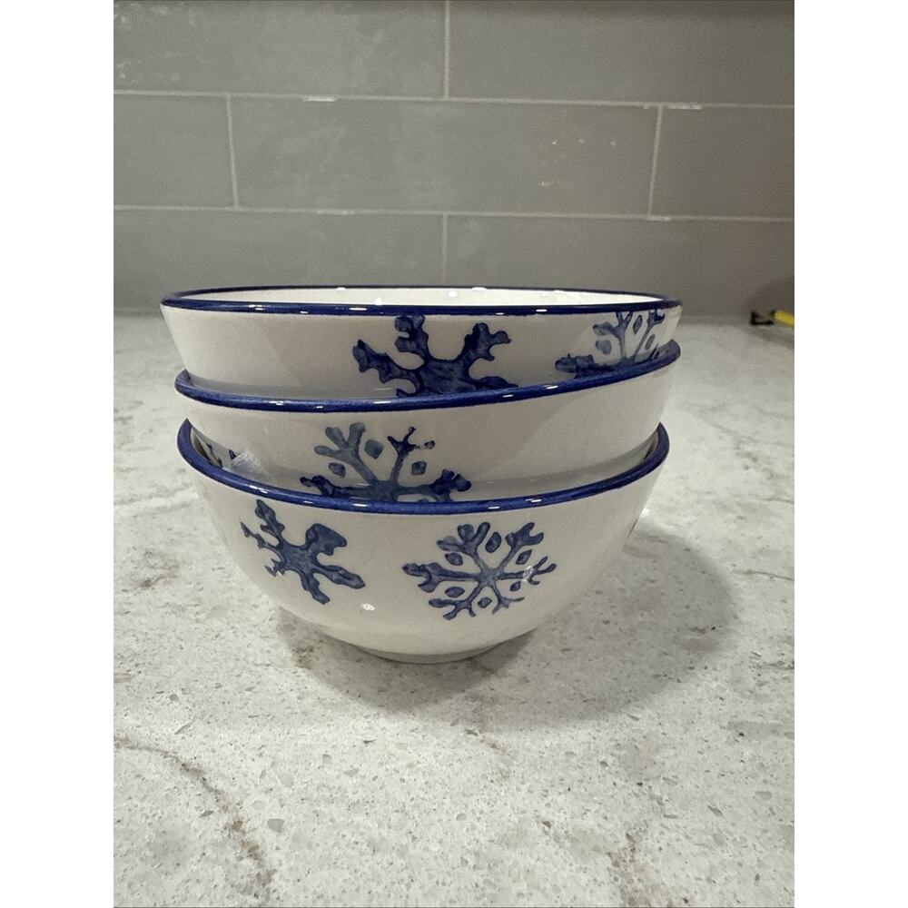 Set of 3 Papart Seramik 4”x2” BLUE WHITE Snowflake Tidbit Snack Dip Bowls Turkey